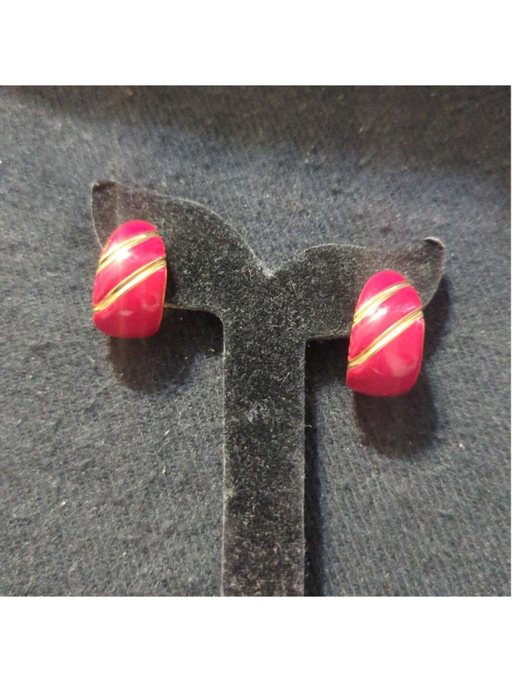 Vintage Gold Tone Red Half Hoop Statement Earrings